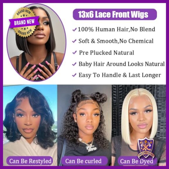 13x6 Lace Front Bob Wig 180% Density Human Hair Glueless Design